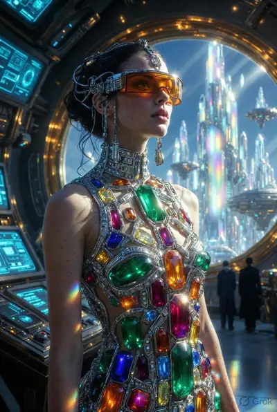 Futuristic Beauty Portrait in Crystalline Command Center