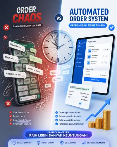 Manual order chaos vs automated system infographic prompt