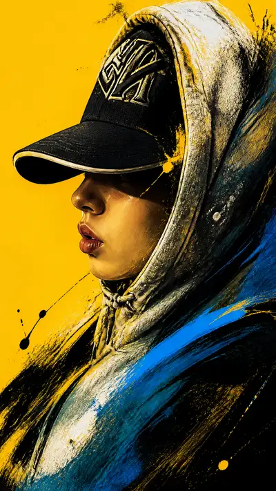Painterly side-profile portrait with paint splash motion