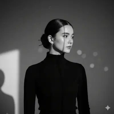 Retrato de estudio en blanco y negro de alto contraste con iluminación en haces cruzados