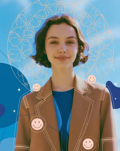 Gen Z Editorial Fashion Portrait with Doodle Halo