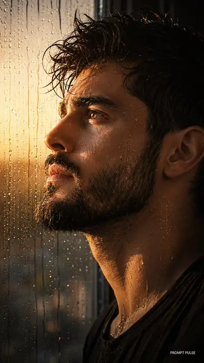 Rainlit Portrait at Golden Hour