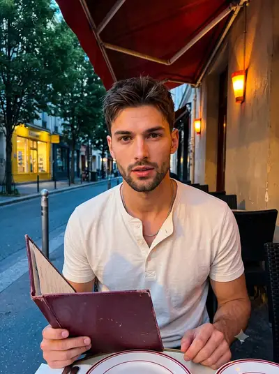 Portrait Cinématographique d'un Jeune Homme dans un Café