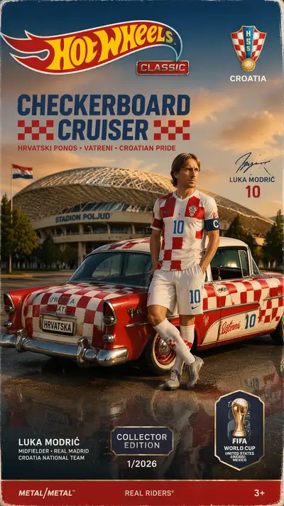 Hot Wheels poster of Luka Modric as Checkerboard Cruiser car