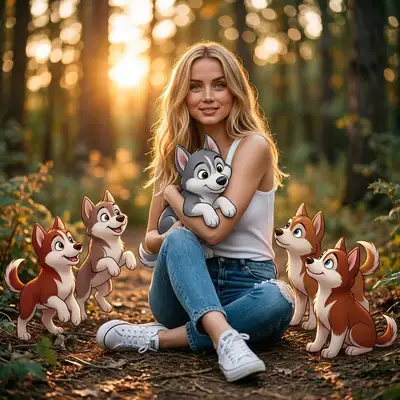 Golden Hour with Sadie Sink and Husky Puppies