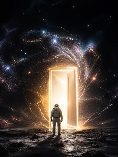 Astronaut discovers a glowing cosmic door