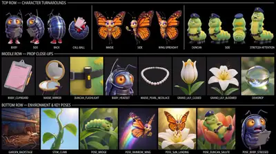 Feuille de référence de personnage style Pixar pour l'animation