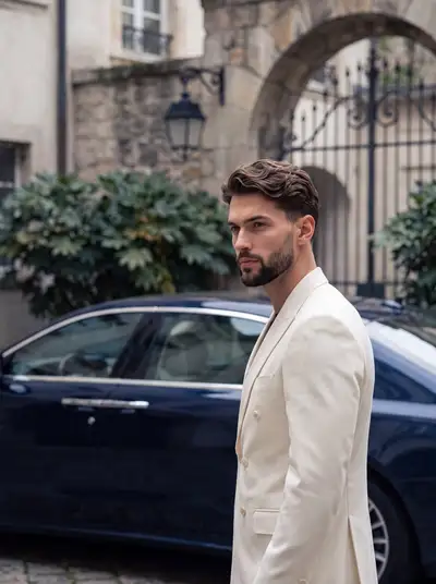 Old Money Luxury Editorial Male Model in Courtyard