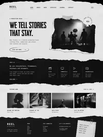 Torn paper style website design for a production house