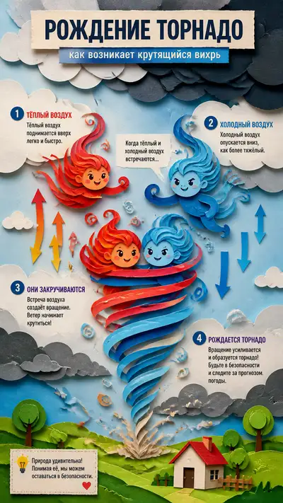 How a Tornado Forms Papercraft Infographic