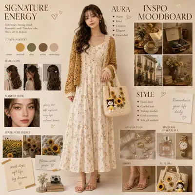 Feminines Modeboard-Poster mit Scrapbook-Abschnitten