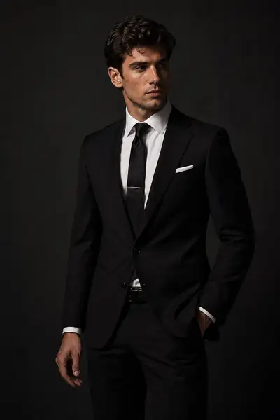 Luxury men's fashion studio portrait in a black suit (GPT Image 2)
