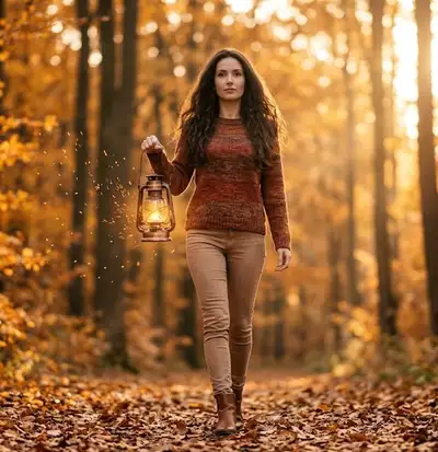 Autumn Cinematic Portrait with Lantern