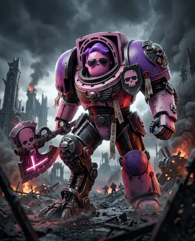 Grimdark-Kraftrüstung-Redesign einer hochgeladenen Figur