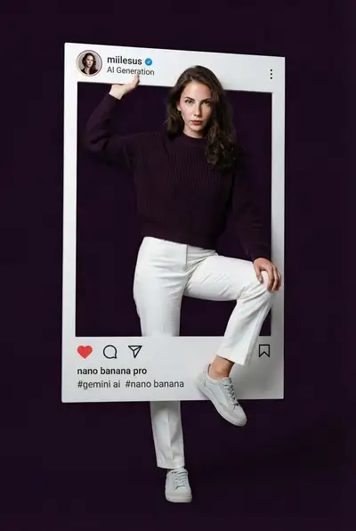 3D-Ausbruchs-Porträt, das aus einem Instagram-Post-Rahmen hervorbricht