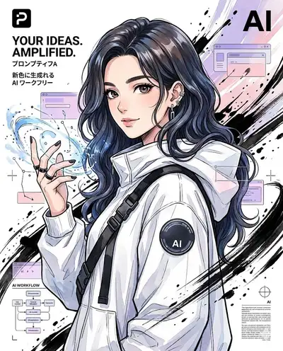 Anime-Techwear-Zauberin mit leuchtendem Energiewirbel