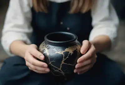 Kintsugi Girl with Cracked Ceramic Pot