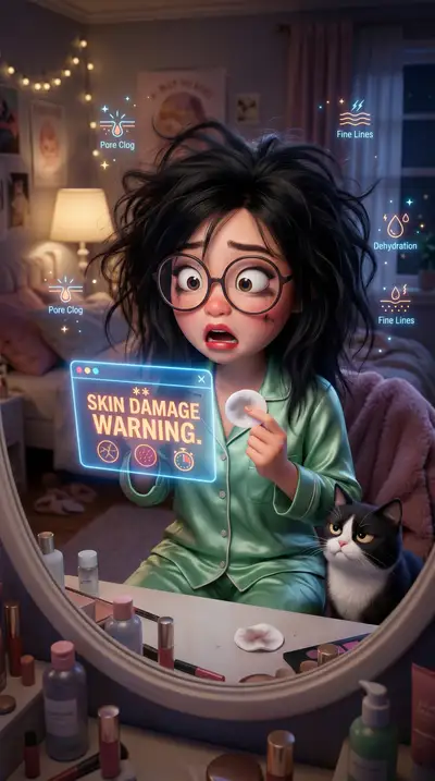 Humorous Pixar-Style 3D Scene of a Skincare Panic Moment