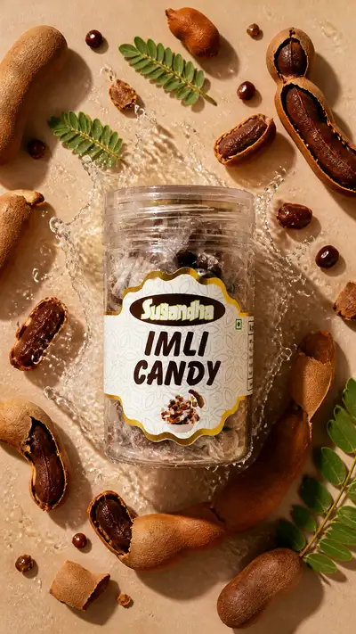 Tamarind Product Flat Lay with Water Splash