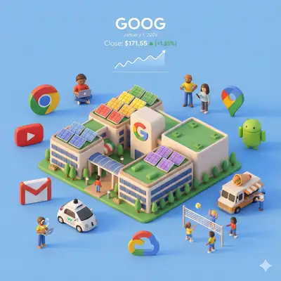 Miniature 3D Company Diorama with Stock Data Overlay