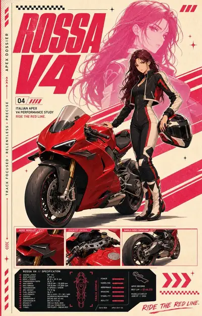 Pink Anime Motorcycle Spec Poster
