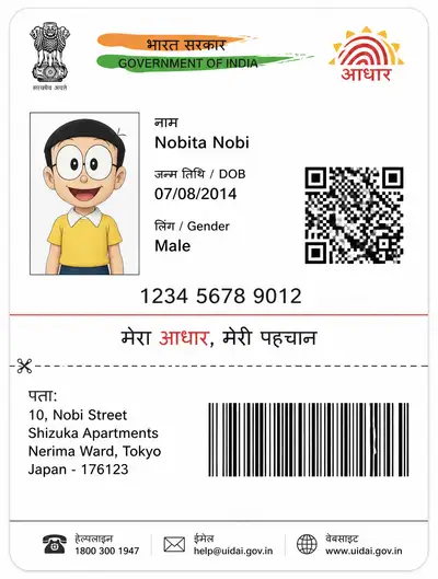 Nobita Nobi Parody Indian Aadhaar Card