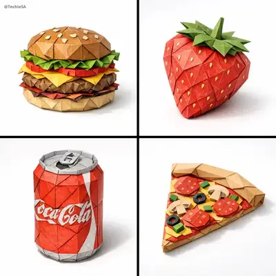 Origami-folded food item made of colored paper