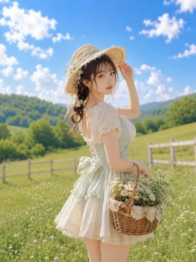 White Flowers in a Meadow: Pastoral Portrait Prompt