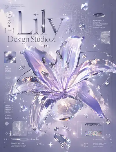 Y2K futuristic lily flower branding poster