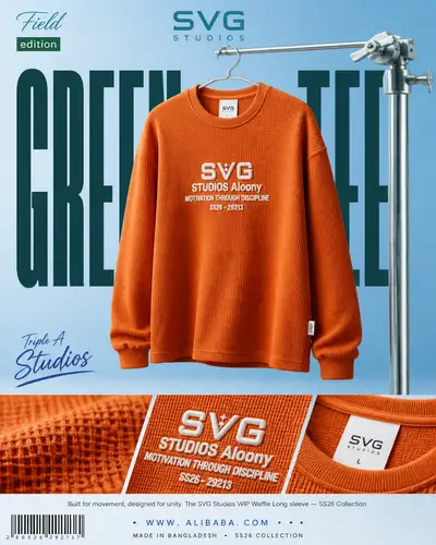 Streetwear fashion advertisement for an oversized waffle-knit shirt