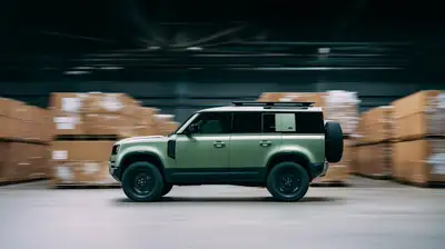 Land Rover Defender in Warehouse Side Profile