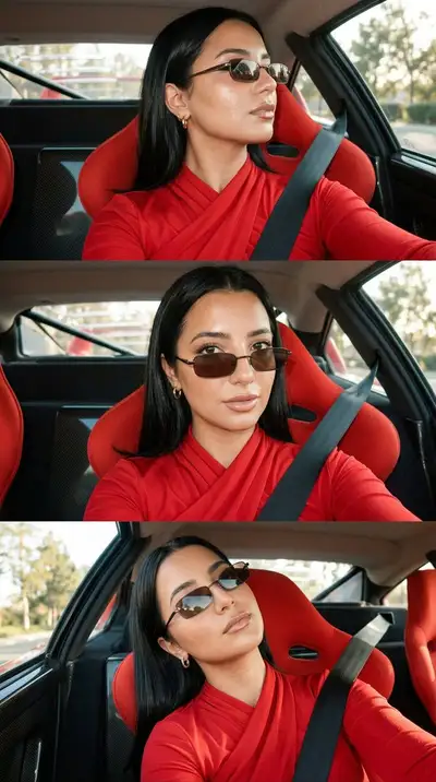 Identity-Locked Three-Panel Car Selfie Grid