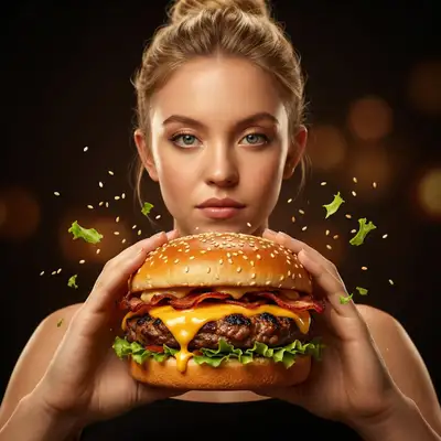 Prompt de anúncio hiper-realista de hambúrguer de fast food