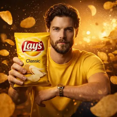 Cinematic Lay's chips advertising shot with flying seasoning