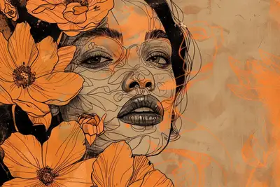 Bold Vibrant Line Illustration Portrait