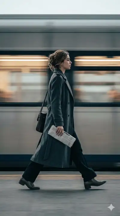 Cinematic Side-Profile Trench Coat Walk