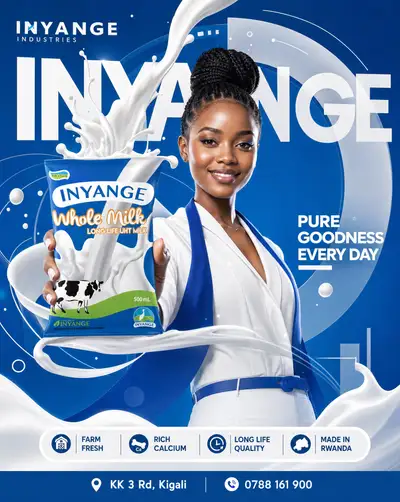 Inyange whole milk advertisement poster with African model