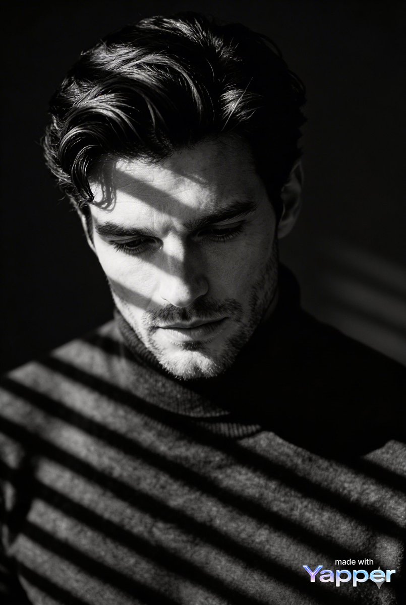 Film noir black and white portrait with window blind shadows
