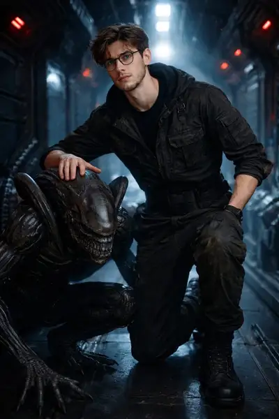 Sci-Fi Spaceship Corridor with Xenomorph