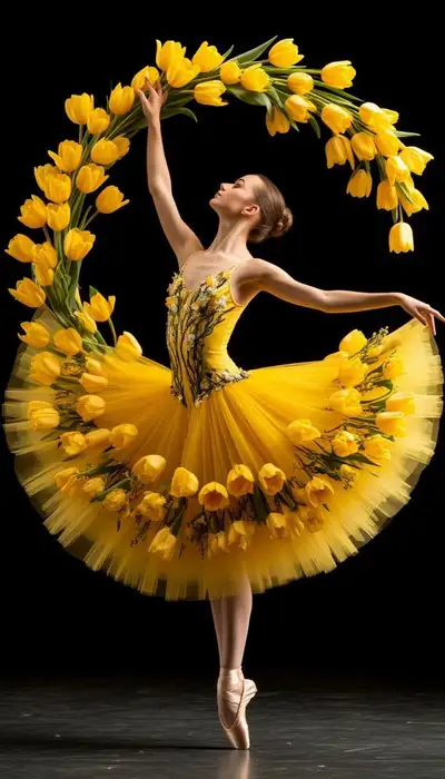 Ballerina Encircled by Yellow Tulips