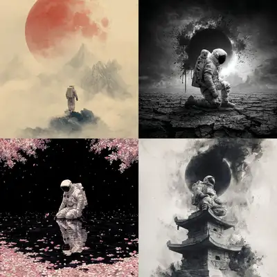 Astronaut Ink Wash Style AI Art Prompt Template