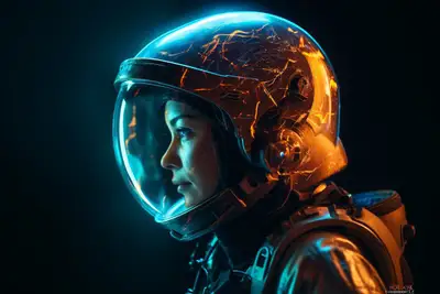Astronauta en escena de espacio-tiempo en nebulosa resplandeciente