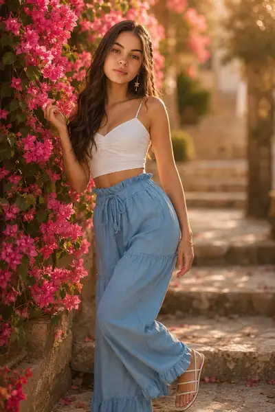 Indian woman portrait with bougainvillea