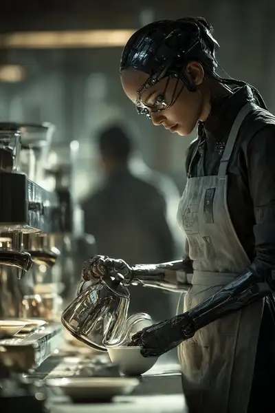 Cybernetics Barista in Chrome Cafe