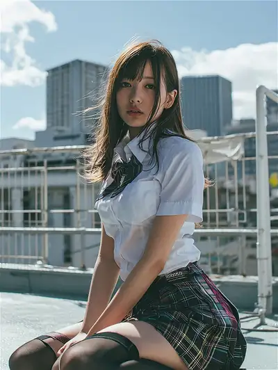 Rooftop Schoolgirl Cinematic Shot