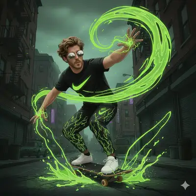 Neon Skateboarder in NYC Alley