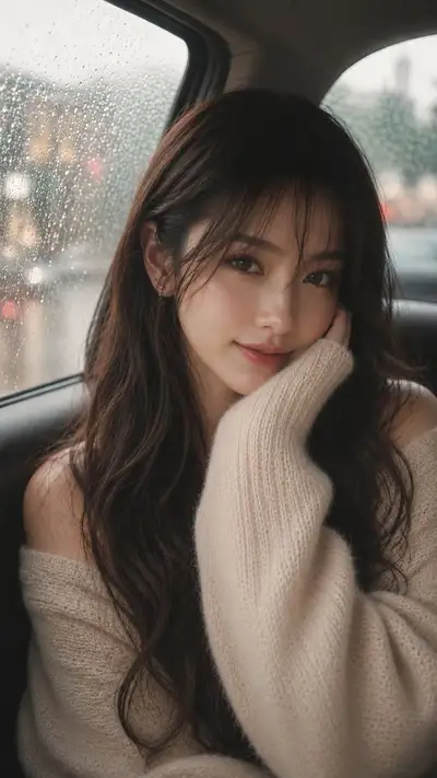 Ultra-Realistic Cinematic Portrait of Young Woman in Car