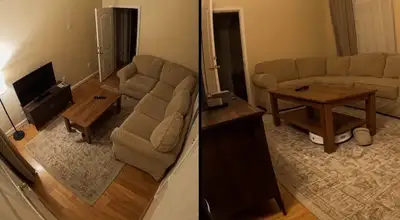 Incidente acogedor en la sala de estar con pantalla dividida de dos tomas