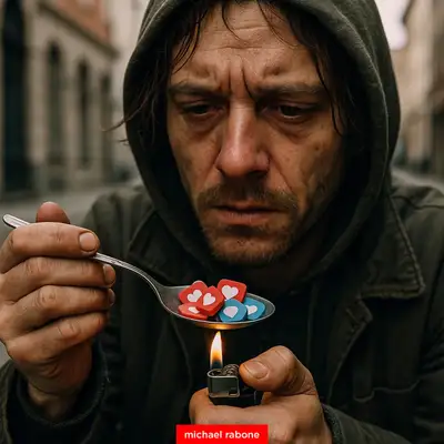 Street Photo: Junkie with Social Media Icons