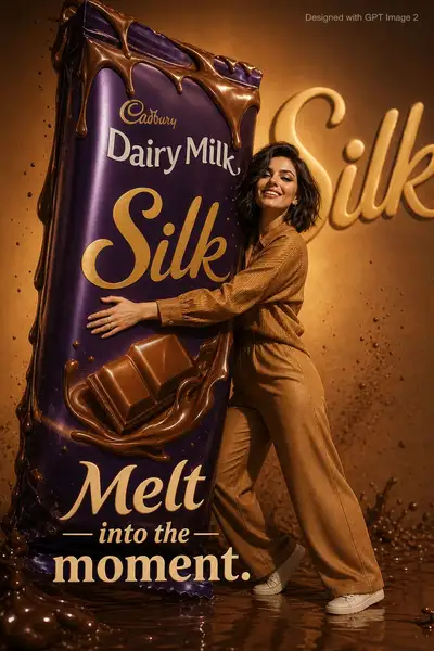 Cadbury Silk chocolate advertisement poster prompt